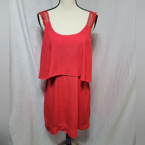Anthropologie Maeve red dress, crochet spaghetti straps, layered top, sz2 - Picture 2 of 6